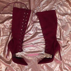 Red high heel boots